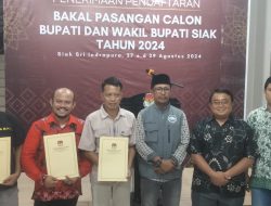SAH, KPU Tetapkan 3 Calon Bupati-Wakil Bupati Peserta Pilkada Siak 2024