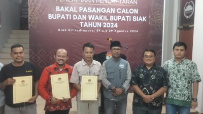 SAH, KPU Tetapkan 3 Calon Bupati-Wakil Bupati Peserta Pilkada Siak 2024