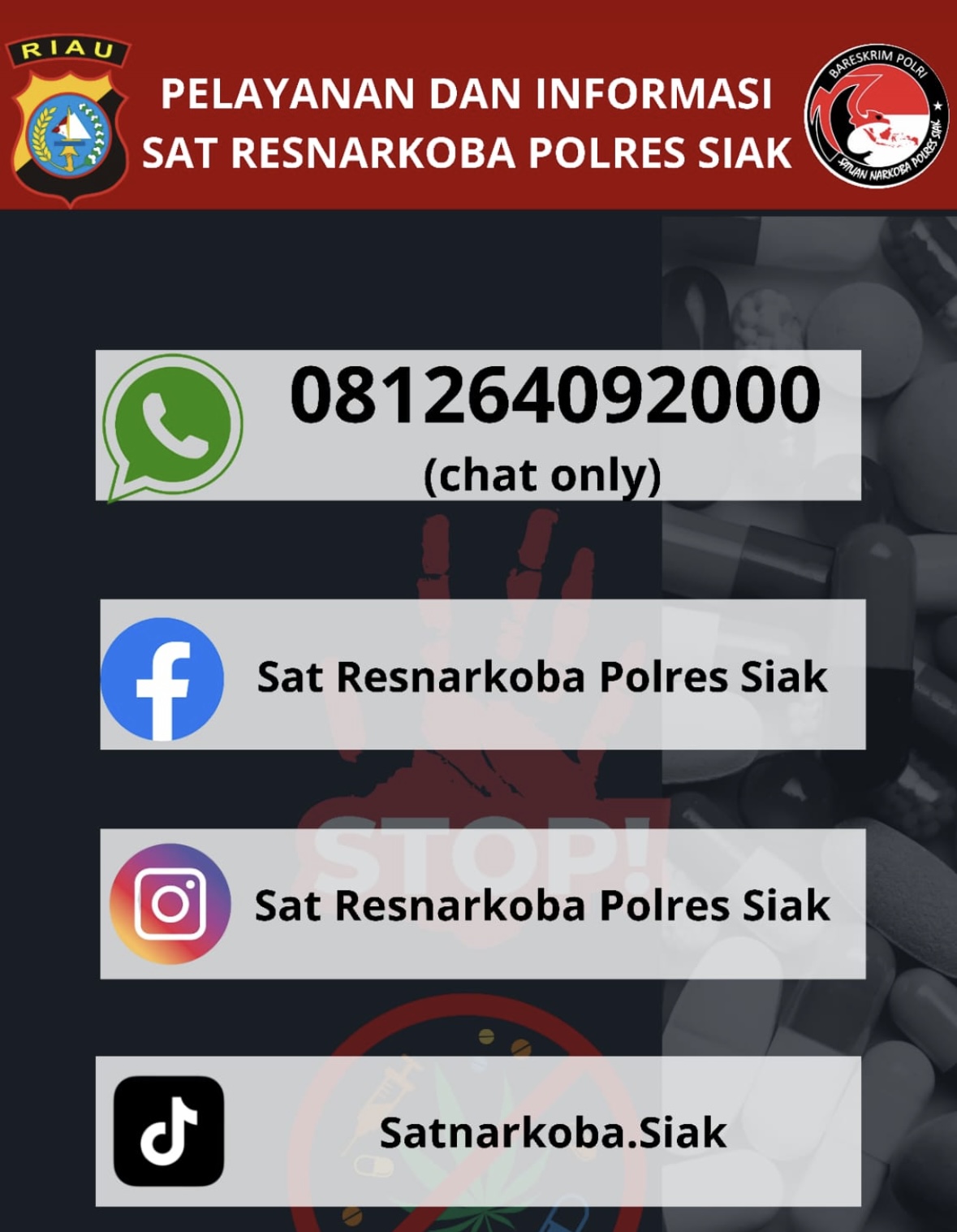 Polres Siak Buka Layanan Pengaduan Narkoba, Masyarakat Diharap Berperan Aktif
