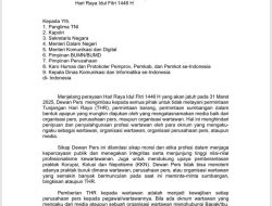 Dewan Pers Imbau Wartawan dan Media Tidak Minta THR Jelang Idul Fitri