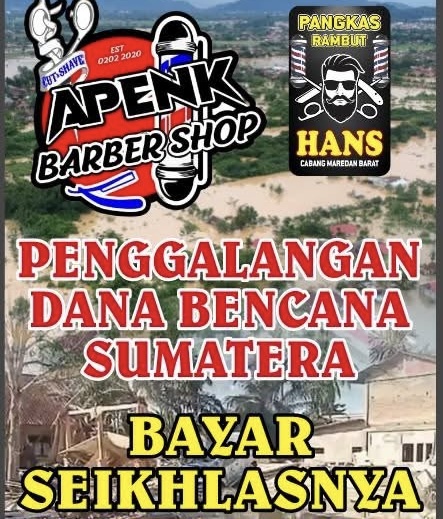 Apenk Barber Shop Gelar Aksi Sosial Bantu Korban Bencana Sumbar Lewat Pangkas Bayar Seiklasnya