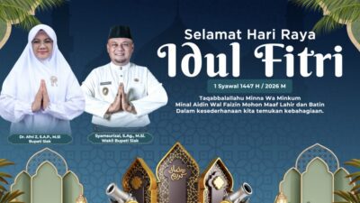 Bupati dan Wakil Bupati Siak Afni-Syamsurizal mengucapkan Minal Aidin Walfaizin Mohon Maaf Lahir & Batin.