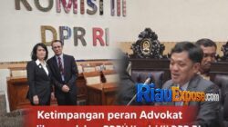 Ketua Umum DPP KAI Siti Jamalia Lubis bersama ketua DPD KAI Riau Irfan AR Comel terlihat menyoroti lemahnya posisi advokat dalam sistem peradilan pidana