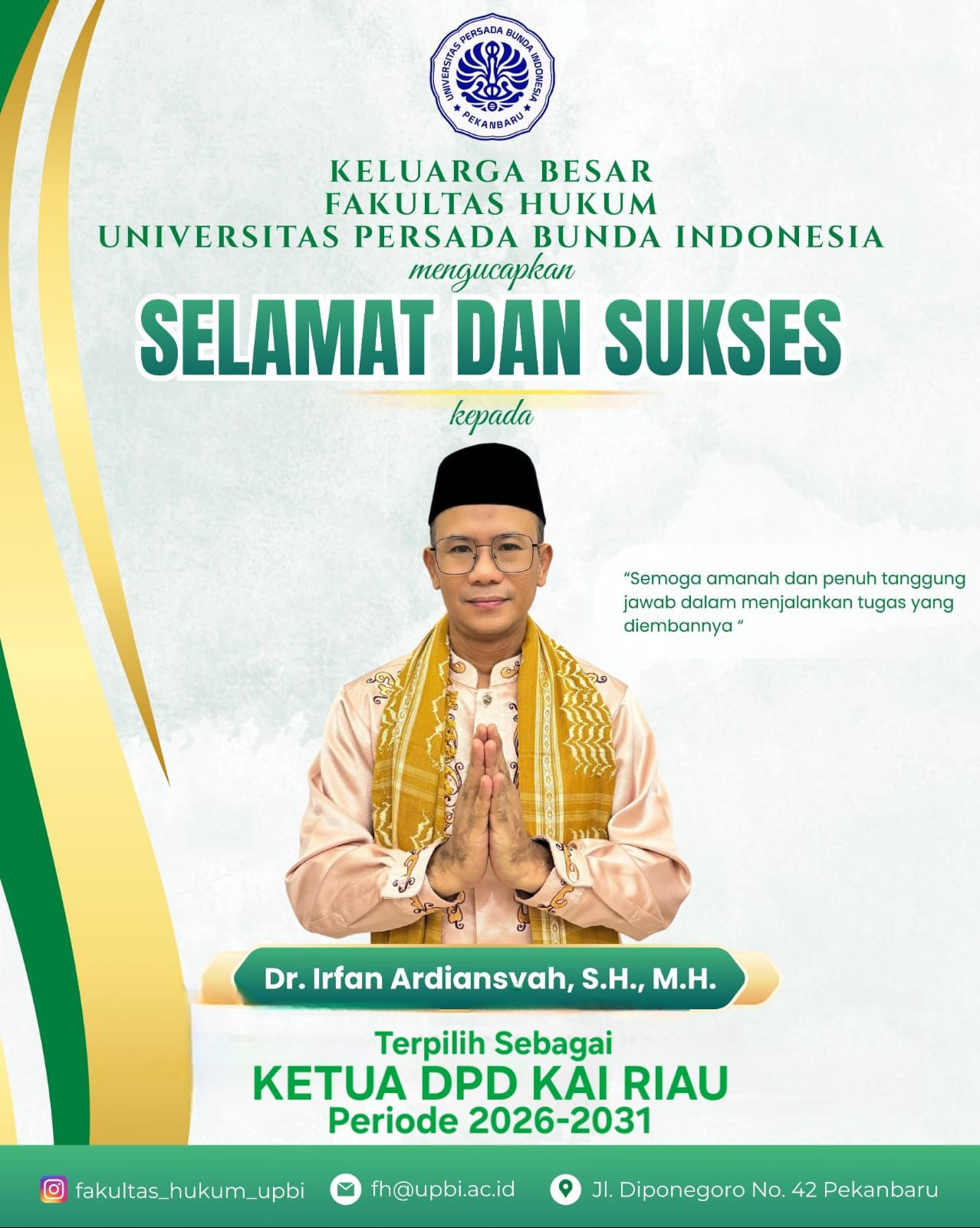 Selamat dan sukses ketua DPD KAI Riau