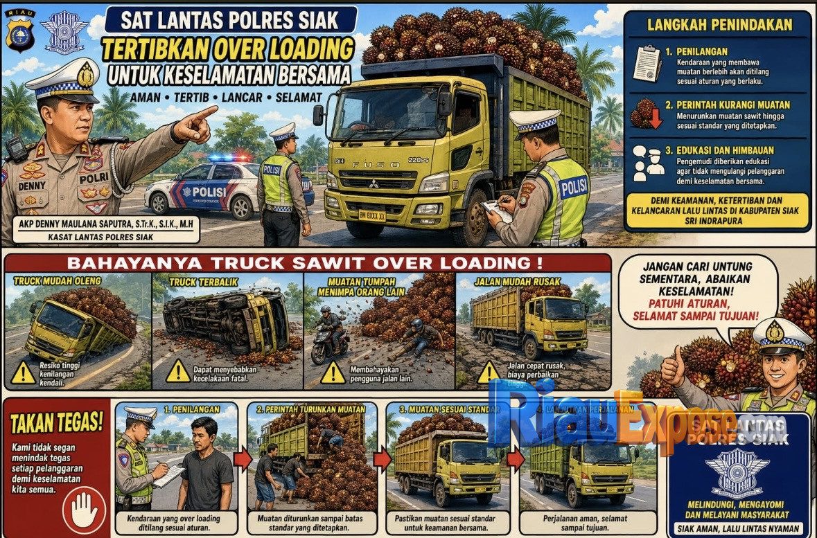 Satlantas Polres Siak Tertibkan Truk Sawit Overloading, Muatan Berlebih Bakal Turun di Jalan