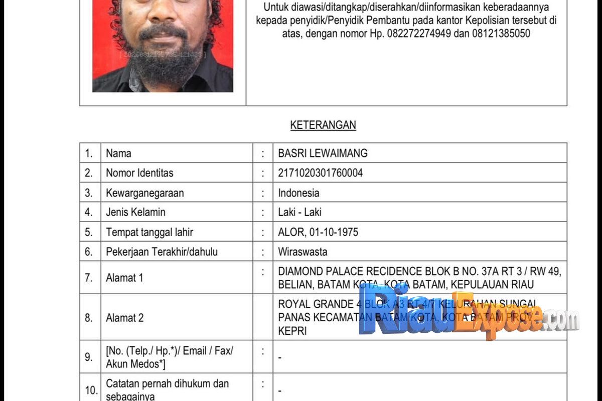 Basri Lewaimang DPO Bareskrim dan sejumlah aset kendaraan dipasangi police line